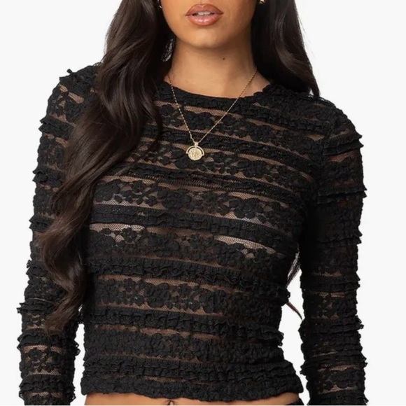 Edikted Tops - Edikted Black Sheer Lace Crop Top Medium Long Sleeve Y2K NWT Stretch